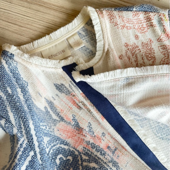 Chico’s Paisley Open front jacket with Fringe trim Size S - Picture 3 of 9